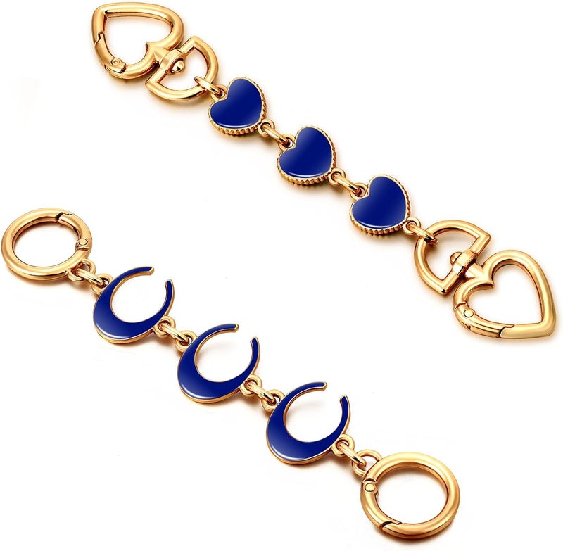 Tmtains 2Pcs Bag Extender Chain Gold Purse Extender Chain Heart Moon Purse Strap Extenders Navy Blue Purses Strap Replacement Crossbody Bags Accessories for Women Cute Bag Charms for Handbags Tote Bags Supply - Image 1